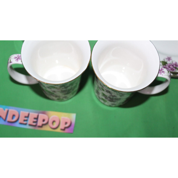 8 Piece Violets Purple Floral Grace's Teaware 4 Mugs 4 Plates Tea Coffee Serving - Picture 5 of 13